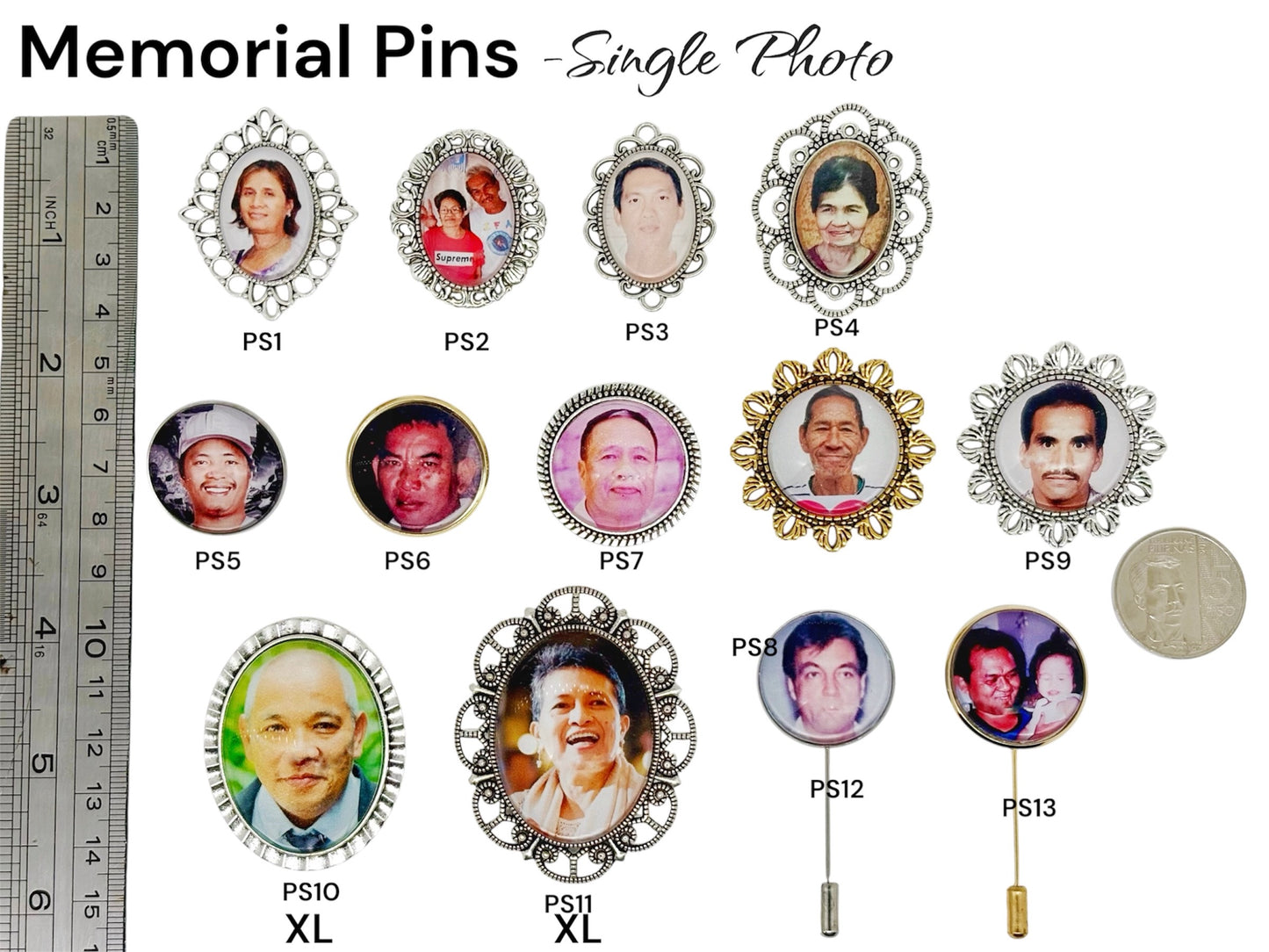 Silver Medium Oval Memorial Pin with Photo | Personalized Wedding Keepsake | Design PS2