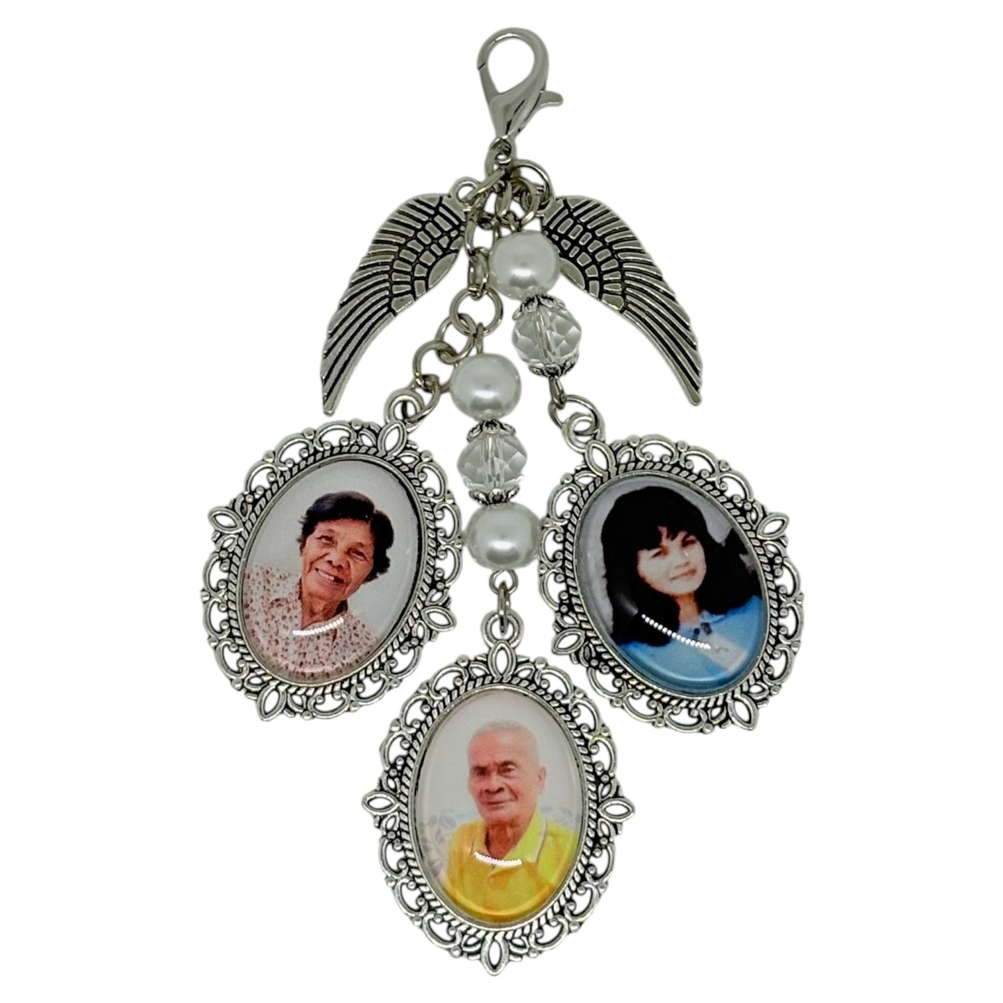 Triple Photo Memorial Charm with Quote (Design E1, E2)