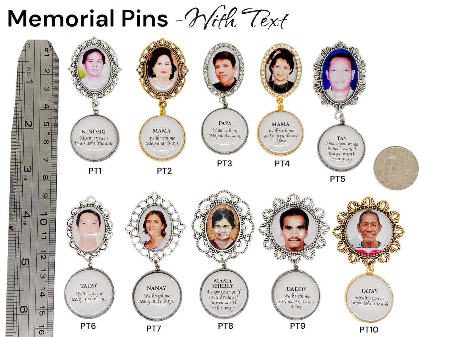 Silver Ornate Memorial Pin with Quote (Design PT8)