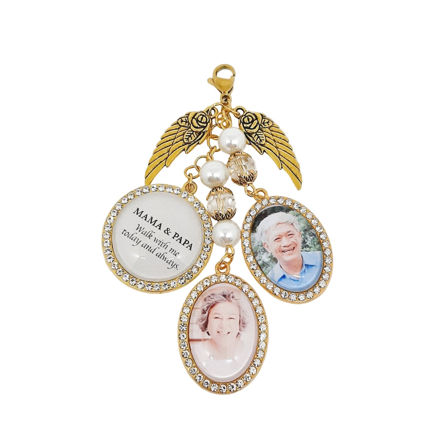 Double Photo Rhinestone Memorial Charm with Quote (Design DR1, DR2)