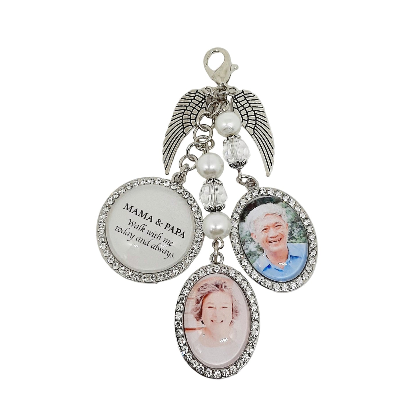 Double Photo Rhinestone Memorial Charm with Quote (Design DR1, DR2)
