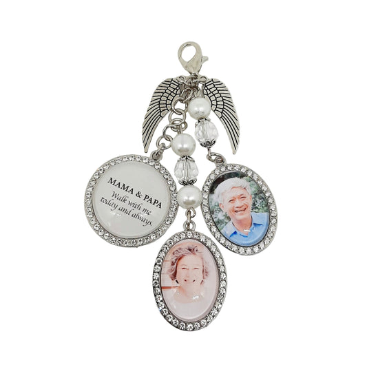 Double Photo Rhinestone Memorial Charm with Quote (Design DR1, DR2)