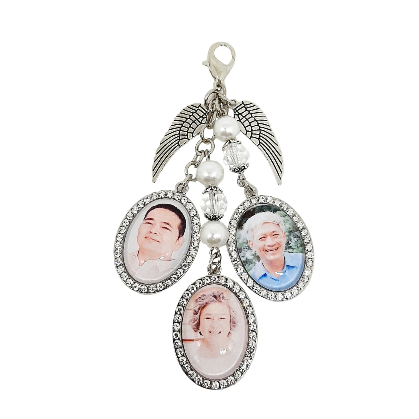 Triple Photo Rhinestone Memorial Charm with Quote (Design ER1, ER2)