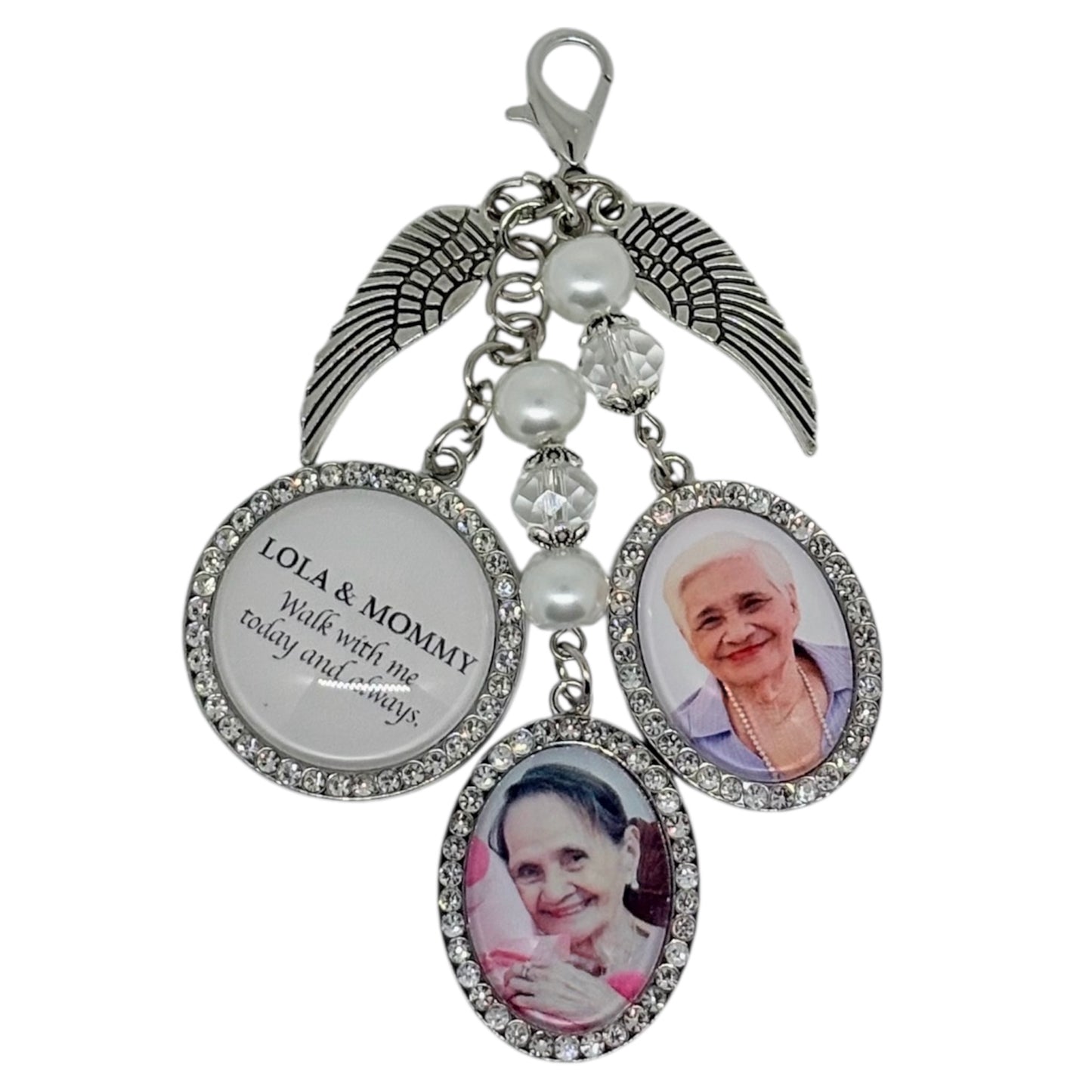 Double Photo Rhinestone Memorial Charm with Quote (Design DR1, DR2)